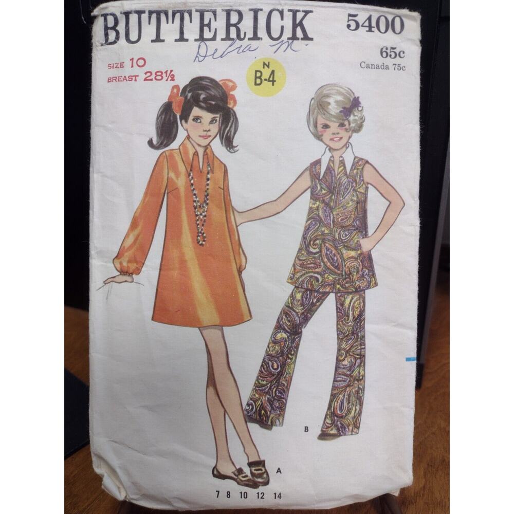 Vintage Butterick Pattern 5400 Girls' One-Piece Dress or Top & Pants Size 10